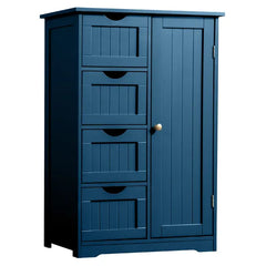 Navy Blue, MDF With Paint Finish And Melamine Veneer, Vertical Stripes, 56*30*82.5cm, 4 Drawers, 1 Door, Bathroom Vanity