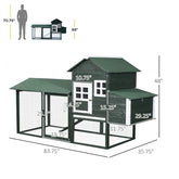 Wooden Chicken Coop, Hen House Outdoor With Run Nesting Box, Asphalt Roof, Removable Tray, Ramp, Poultry Cage For 2-3 Chickens, Green