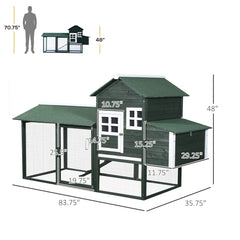 Wooden Chicken Coop, Hen House Outdoor With Run Nesting Box, Asphalt Roof, Removable Tray, Ramp, Poultry Cage For 2-3 Chickens, Green