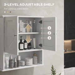 Farmhouse Bathroom Medicine Cabinet, Wall Cabinet with Barn Doors and Adjustable Shelf for Laundry Room, White