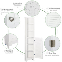 Tall Bathroom Storage Cabinet/Freestanding Linen Tower with 3-Tier Open Adjustable Shelf and Cupboard, White