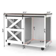 47.2 Mobile Dog Crate With Flip-Top Feeding Door, Dual-Access & 5 Caster System 2 Locking, Side Hooks - Multi-Functional Pet Kennel,double Dog Crate Furniture