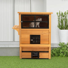 3-Tier Kitty Shelter With 5 Escape Doors, Weather Resistant, Yellow & Black