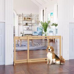 Extra Wide Freestanding Pet Gate With Adjustable Length Dog, Cat, Barrier For House, Doorway, Hallway, Natural