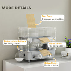2-Tier Hamster Cage with Sand Bathroom, Running Wheel, Water Bottle, Tubes, Accessories, for Dwarf Hamster, Gray