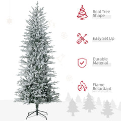 HOMCOM 7.5ft Tall Prelit Artificial Christmas Tree Holiday Decor With 850 Snow Flocked Branches, 350 Warm Yellow Clear Lights, Auto Open, Extra Bulb