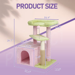 27.5in Cat Tree, Multi-level Cat Tower With Cat Scratching Post And Pad, Cozy Cat Condo, Padded Top Bed For Kittens And Indoor Cats, Pink & Green