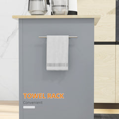 Rolling Kitchen Island Cart, Portable Serving Trolley Table with Drawer, Adjustable Shelf and 2 Towel Racks, Grey