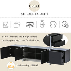ON-TREND White & Black Contemporary Rectangle Design TV Stand, Unique Style TV Console Table For TVs Up To 80'', Modern TV Cabinet With High Gloss UV Surface For Living Room.