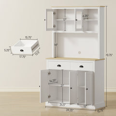 Freestanding Kitchen Cabinet, 71" Tall Pantry Cabinet, Modern Hutch with Wide Countertop, Adjustable Shelves, White