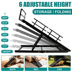 Dog Ramp For Couch Or Bed, Folding Wooden Pet Ramp With Anti-Slip Rubber Mat & 3 Removable Safety Side Rails