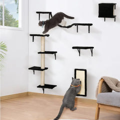 5 Pcs Wall Mounted Cat Climber Set Floating Cat Shelves And Perches Cat Activity Tree With Scratching Posts Modern Cat Furniture