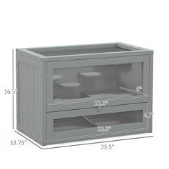 2-Level Hamster Cage with Openable Top, Door, Shelf, Ladder, Gray