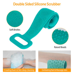 Silicone Back Scrubber Belt For Shower Exfoliating Foaming Body Wash Strap Brush Bristles Massage Dots With Adhesive Hook