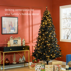 HOMCOM 7.5' Tall Prelit Christmas Tree Douglas Fir Artificial Christmas Tree With Realistic Branches, 500 Warm White LED Lights And 1346 Tips, Black