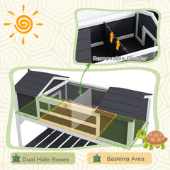 Tortoise Enclosure Tortoise House with Adjustable Lamp Holder Storage Shelf, Dual Main Houses, Openable Lid, Gray