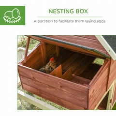 Wooden Chicken Coop, Outdoor Chicken Cage Poultry Hen House with Nesting Box, Double Runs, Asphalt Roof, Ramp