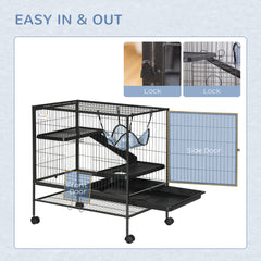 Small Animal Cage with Wheels, Pet Playpen for Rat, Syrian Hamster, Kitten, Ferrets, Chinchillas with Bottom Storage Shelf, Removable Tray, Ramp, 31.5" x 20.5" x 33.1"