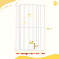 59" Extra Tall Pet Gate, 30"-41" Dog Gate with Cat Door, 1.4" Narrow Gap, 2.8" and 5.5" Extension, for Doorway, Hallway