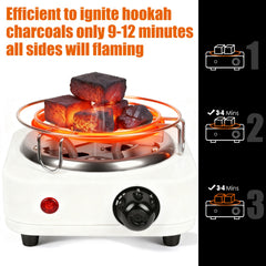 1Pc Electric Charcoal Burner 500W Hookah Charcoal Burner Compact Coal Burner For Hooka Cubes Shisha With Grill And Tongs 5 Temperature Gears Thermostat Control For Spring Summer