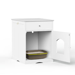 Wooden Pet House Cat Litter Box Enclosure, Side Table, Indoor Crate