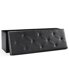 Foldable Storage Ottoman Bench 43in, Foot Rest Stool, Synthetic Leather Storage Chest With Thicker Foam Padded Seat For Entryway Living Room