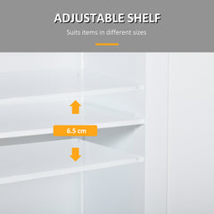 Freestanding Bathroom Floor Cabinet, Wooden Bathroom Cabinet with 2 Doors, 2 Drawers and Adjustable Shelf, White