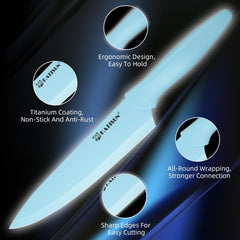 Kitchen Knife Set With Block, 14 Piece BLUE Non-Stick Paint Coating Stainless Steel Knives Set, Anti-Rust And Dishwasher Safe, 12 Knives With Kitchen Shears And Block