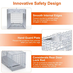 Live Animal Trap Cage 37x14x15in Folding Catch And Release Humane Cat Trap Galvanized Iron For Raccoons Foxes Coyotes Stray Dogs Armadillos Squirrels