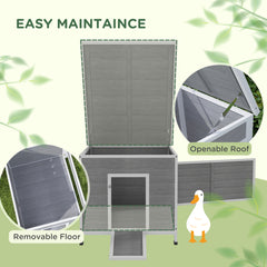 Wooden Duck Coop with Openable Roof, Removable Floor, Double Doors, Ramp, for 3-6 Ducks, Chickens, 30" x 38" x 30"