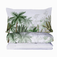 3pcs Coconut And Banana Leaf Pattern Comfortable Duvet Cover Set, Double Bed Minimalist Style, Including 1 Duvet Cover And 2 Pillowcases