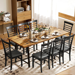 Wooden Dining Chairs Set of 4, Farmhouse Upholstered Kitchen Chairs with Rubber Wood Frame, Black and Gray
