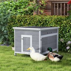 Wooden Duck Coop with Openable Roof, Removable Floor, Double Doors, Ramp, for 3-6 Ducks, Chickens, 30" x 38" x 30"