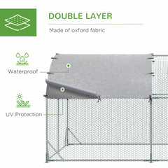 Large Metal Chicken Coop with Waterproof and Anti-UV Cover for Yard, Outdoor, Duck, Rabbit, 9.2' x 24.9' x 6.5'