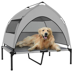 PawHut Elevated Dog Bed With Removable Canopy, Portable Outside Raised Pet Cot With Cooling Pad, Storage Bag,