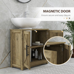 Farmhouse Pedestal Sink Storage Cabinet, Bathroom Sink Cabinet with 2 Barn Doors and Adjustable Shelf, Light Gray