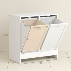 Tilt-out Laundry Storage Cabinet with 2 Compartment Hampers, White