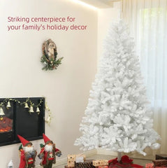 HOMCOM 9ft Tall Artificial Christmas Tree, Unlit Xmas Tree With 2132 Branch Tips, Auto Open, Steel Base, Holiday For Home Office, White