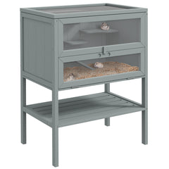 3-Tier Wooden Hamster Cage Mice and Rat Cage Small Animals Hutch with Openable Top, Front Door, Storage Shelf, Gray