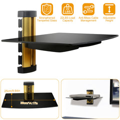 Floating Wall Mounted Strengthened Tempered Glass Shelf For DVD Cable Boxes