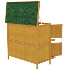 Wooden Bunny Hutch with Ramp, Indoor/Outdoor, Yellow