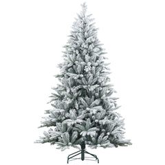 HOMCOM 7ft Snow Flocked Artificial Christmas Tree With 1401 Tips, Foldable Metal Stand, Easy Assembly, Hinged Xmas Tree For Home, Office, Holiday, Green