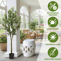 6FT Artificial Tree Indoor Decor Faux Potted Plant With Natural Look Leaves For Home Living Room Bedroom Office Easy Assembly