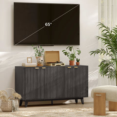 Fluted Sideboard Buffet Cabinet, 55" Coffee Bar Cabinet with 4 Doors, 2 Adjustable Shelves, 5 Wood Legs, Dark Gray