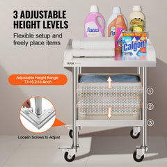 Stainless Steel Work Table, 24 X 24 X 30 Inch Commercial Food Prep Worktable With 4 Wheels, Casters, 3-Sided Backsplash Heavy Duty Prep Worktable, Metal Work Table For Restaurant Home Hotel