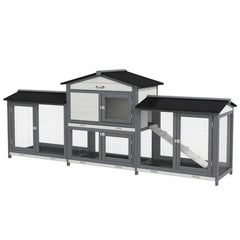 Wooden Rabbit Hutch Bunny Cage Pet Playpen House Enclosure With Double Side Run Boxes, No Leak Tray, Ramp, For Rabbits, Chickens, Ducks, Guinea Pig And Small Animals, Light Gray