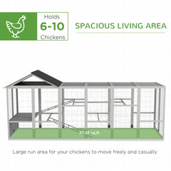Wooden Chicken Coop Run for 6 - 10 Chickens, Hen House Add-On with Storage, Perches, 141.75" x 48" x 61", Gray