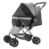 Pet Stroller Foldable 4 Wheels Travel Dog Stroller Reversible Handle Up To 44lbs