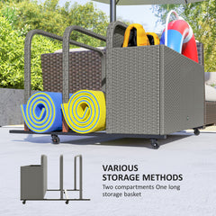 Rattan Pool Float Storage Organizer With Wheels, Mixed Gray