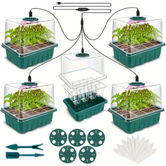 5-Pack Seed Starter Kit With LED Grow Lights – Indoor Propagation Trays With Adjustable Humidity Dome & Clear Cell Seedling Trays, Mini Greenhouse Seed Starting Set For Plants & Vegetables